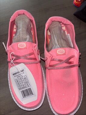 Hey Dude Pink Canvas Slip-On Sneakers with Metallic Laces